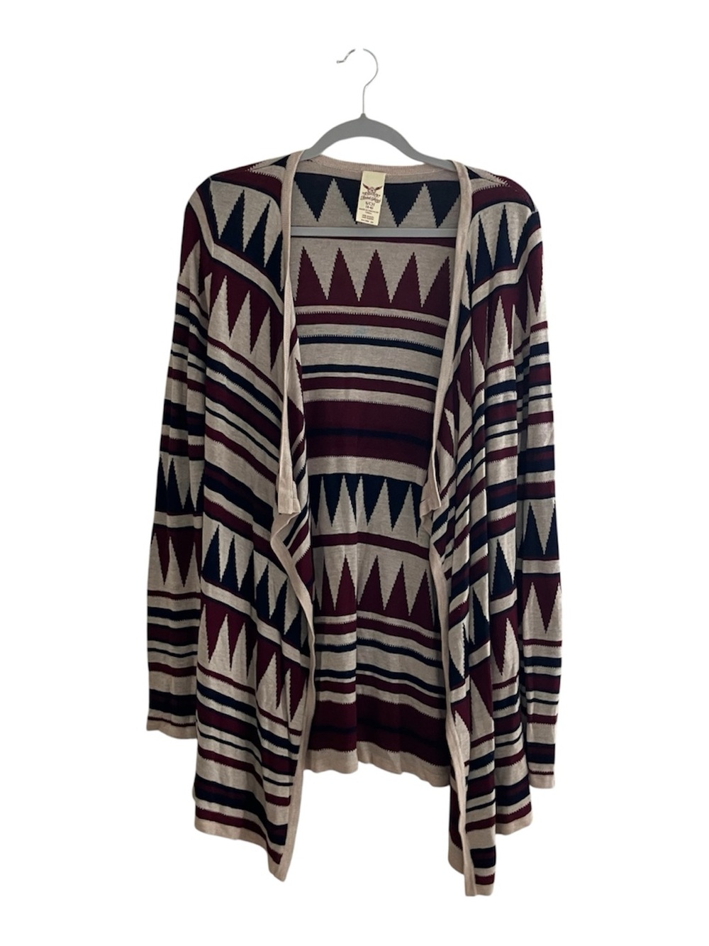 Faded Glory Women’s S (4-6) Aztec Southwestern Waterfall Cardigan Burgundy Navy